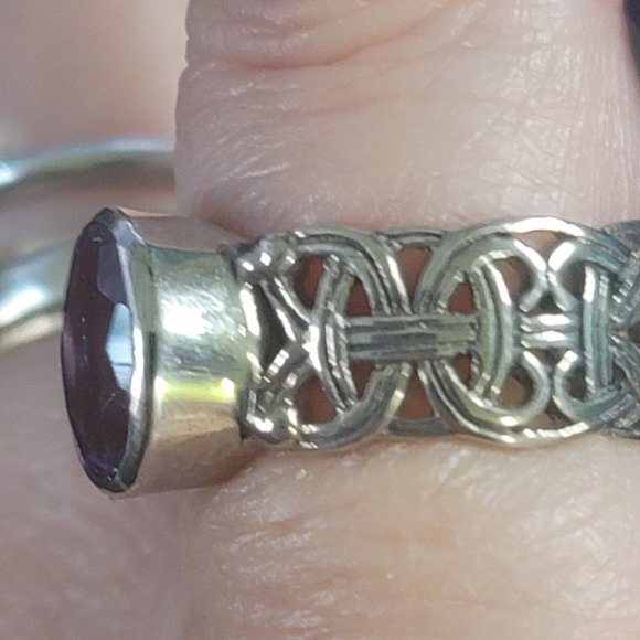 Amethyst Sterling Silver Celtic Borre Ring in Sterling Silver Size 7 or 8 - Picture 3 of 6
